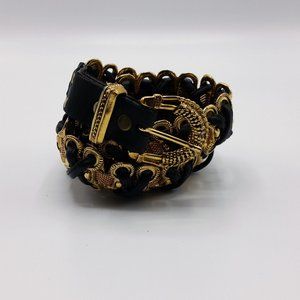 Studded black and gold leather belt